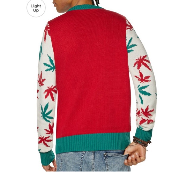 Spencers Light-Up Leaf Light That Shit Up Ugly Christmas Sweater Size M - Picture 3 of 5